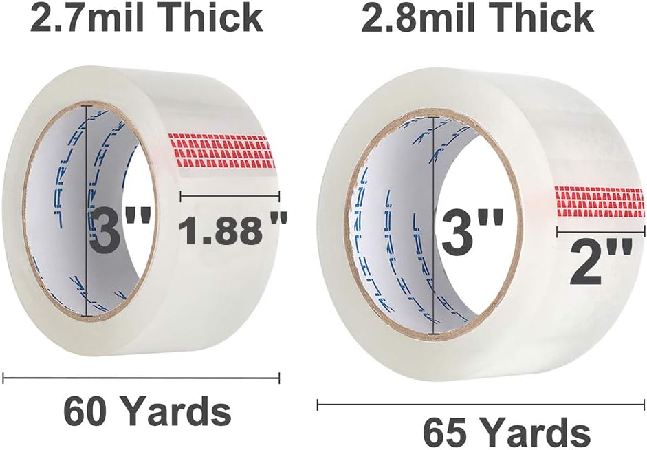 JARLINK Clear Packing Tape (18 Rolls), Heavy Duty Packaging Tape for Shipping Packaging Moving Sealing, Stronger & Thicker 2.8mil, 2 inches Wide, 65 Yards Per Roll, 1170 Total Yards : Office Products