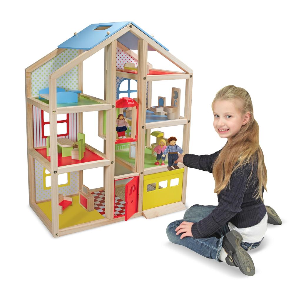 Melissa & Doug HiRise Wooden Dollhouse With 15 pcs Furniture Garage