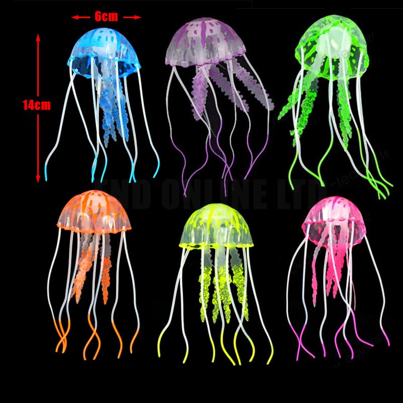 CWP Glowing Jellyfish Ornament Decoration for Aquarium Fish Tank (6 Pack