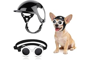 SlowTon Dog Helmet and Goggles for Small Dogs - UV Protection Doggy Sunglasses Dog Glasses Pet Motorcycle Helmet Hat with Ear