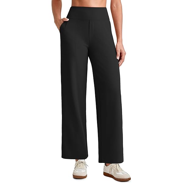 Pantalones Casuales Mujer G4Free Pantalones Yoga Mujer - Pierna Ancha, Cintura Alta Con Cordón, Bolsillos Pantalones Casuales Bolsillos