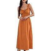 Allegra K Boho Maxi Dress for Women Spaghetti Strap Square Neck A Line Flowy Smocked Dresses