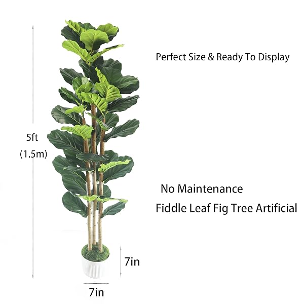 ARTIFICIAL FIDDLE LEAF FIG TREE 5FT – FIG TREE ARTIFICIAL,FAUX FIDDLE LEAF FIG TREE WITH REALISTIC RESIN TRUNK & STABLE PLANTER, ARTIFICIAL FIG TREE PLANT FOR HOME OFFICE DECOR, ARTIFICIAL FICUS TREE