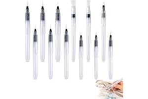 12Pcs Refillable Water Color Brush Pens, Watercolour Paint Pen with Pointed/Flat Nylon Head, Watercolor Brush Pen with Clear 