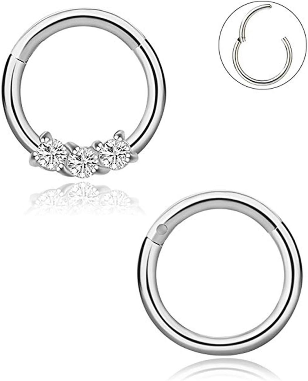 YOVORO 16G 2PCS 316L Stainless Steel Nose Rings Hoop Septum Clicker Ring Cartilage Tragus Piercing 8MM