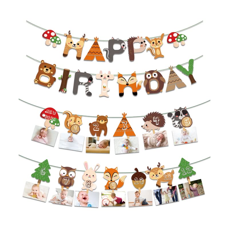 Ali's Creationz Woodland & Safari 1st Birthday Decorations – Wild One Animal Theme Party Supplies with Photo Banner