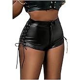 MakeMeChic Women's Club Plus Size Faux Leather Mini Shorts High Waist Lace Up Hot Pants