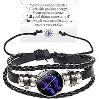 IQPDYV Zodiac Signs Spirit Bracelet Multilayer 12 Constellation Bracelet for Women Men Handmade Woven Zodiac Leather Bracelet
