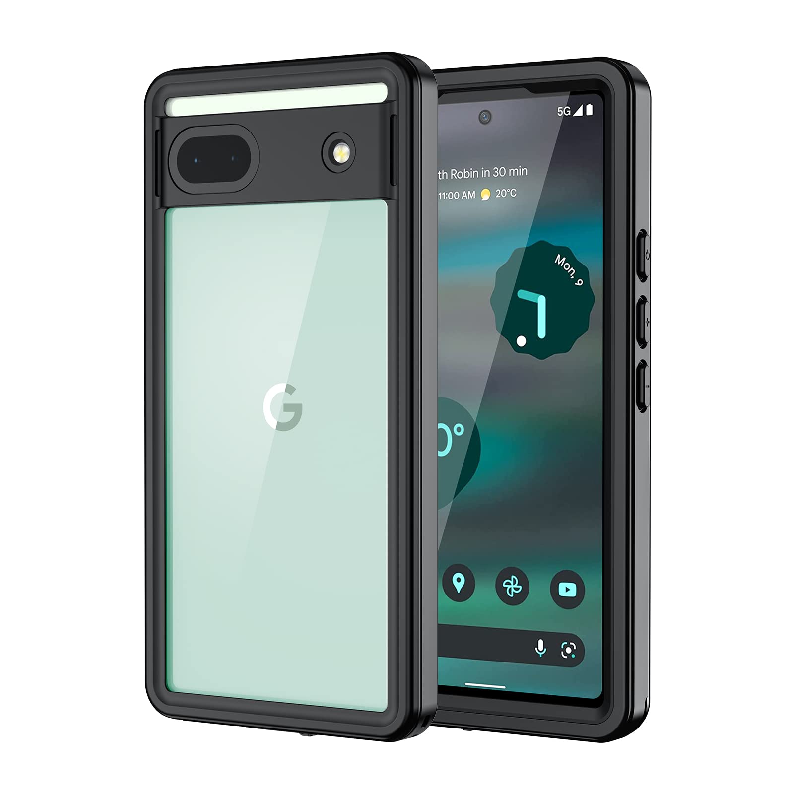 Lanhiem Pixel 6a Case, IP68 Waterproof Dustproof Shockproof Case with Built-in Screen Protector, Full Body Rugged Protective Cover for Google Pixel 6a 5G, Black/Clear — image 1