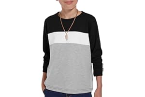 Haloumoning Boys Long Sleeve Shirts Kids Fashion Fall Tops Crewneck Color Block Tees 5-14Y