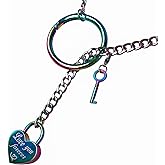 ZJFHTD Heart Slip Chain Necklace -Pad lock with key Lariat jewelry for women,Love You Forever Engraved on Locket,Cuban Link Pendant Mother's Day Gift (rainbow pad lock with key necklace)