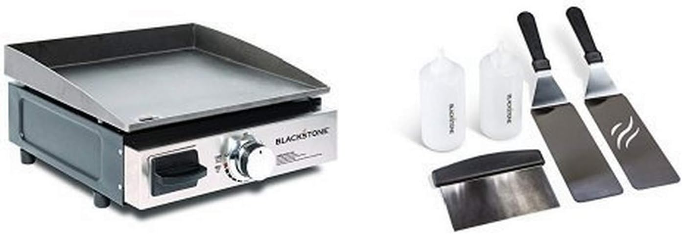Blackstone Portable Table Top Camp Griddle, Gas Grill for Outdoors, Camping, Tailgating along with Griddle Kit