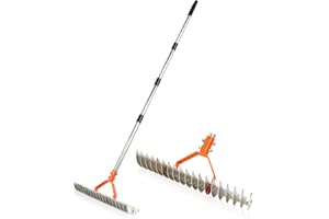 COPIU Thatch Rake, 15 Inch Wide Dethatcher Rake, Robust Lawn Dethatcher for Cleaning Dead Grass, Efficient Steel Metal Rake with Handle, Thatching Rake for Garden,Yard, Lawn Loosening Soil Rake.(Orange)