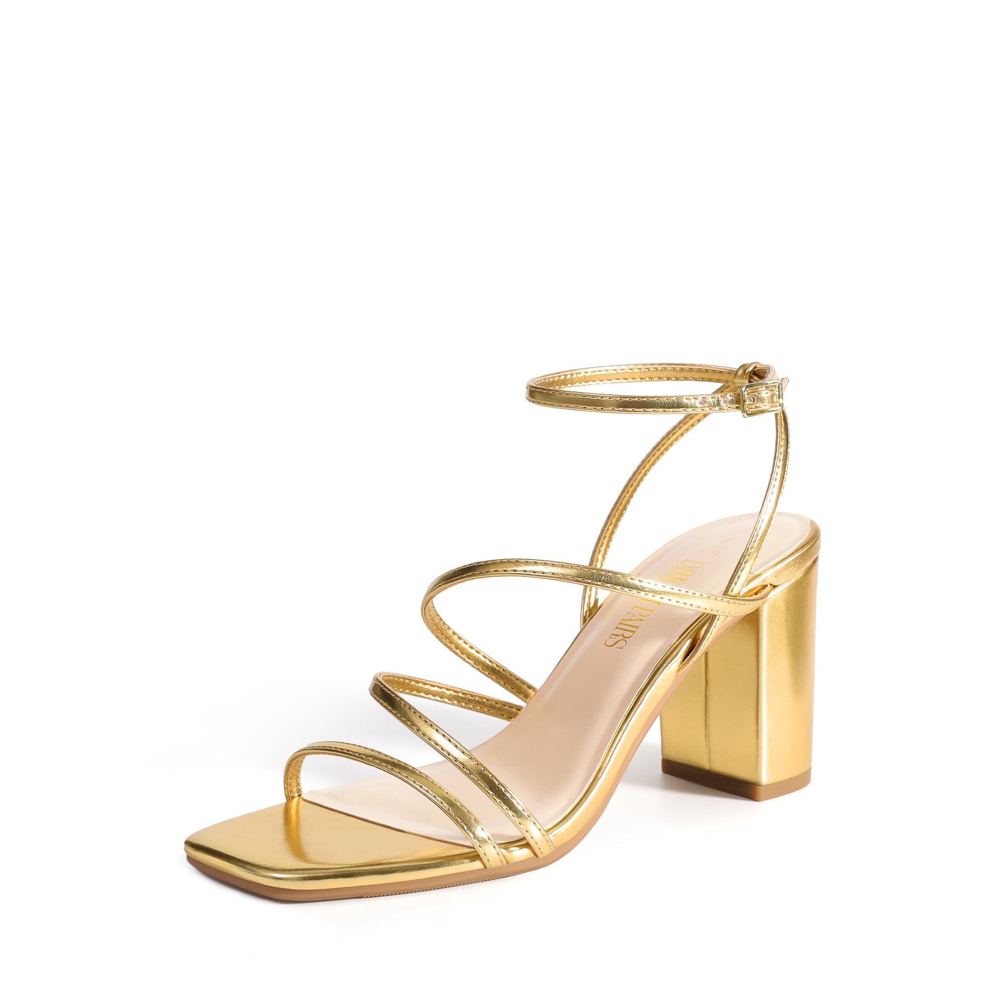 Photo 1 of (9.5) (BAGGED) DREAM PAIRS Women's Heels Chunky Block Strappy Square Open Toe Ankle Buckle Heeled Sandals Wedding Party Dress Shoes Indie,Size 9.5,Gold-Pu,SDHS2428W