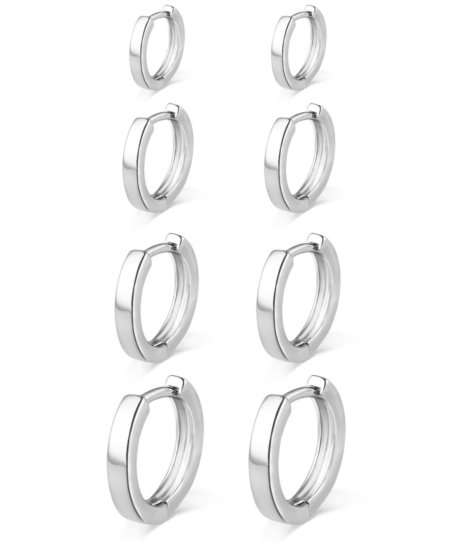 4 Pairs Sterling Silver Hoop Earrings for Women S925 Huggie Hoop Earrings With Cubic Zirconia Small Cartilage Sleepers Huggie Hinged Earrings Set for Girls Men