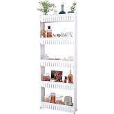 Lavish Home Slim Rolling Storage Cart, White, 21.5&rdquo; x 5&rdquo; x 52&rdquo; | 5-Tier Utility Cart with Wheels for Bathroom, Kitchen, and Laundry Room, Narrow Bathroom Shelves