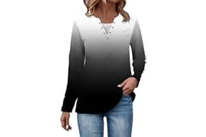 Olivcker Womens Long Sleeve Tops V Neck Casual Shirts Color Block Fashion Pullover Going Out Dressy Casual Winter Clothes