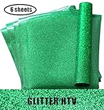 6-Pack Green Glitter Heat Transfer Vinyl HTV for T-Shirt, 12