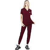 Meidiero Scurbs for Women Set, Classic V-Neck Scrub Top & Jogger Pant, Cool Stretch Medical Uniform