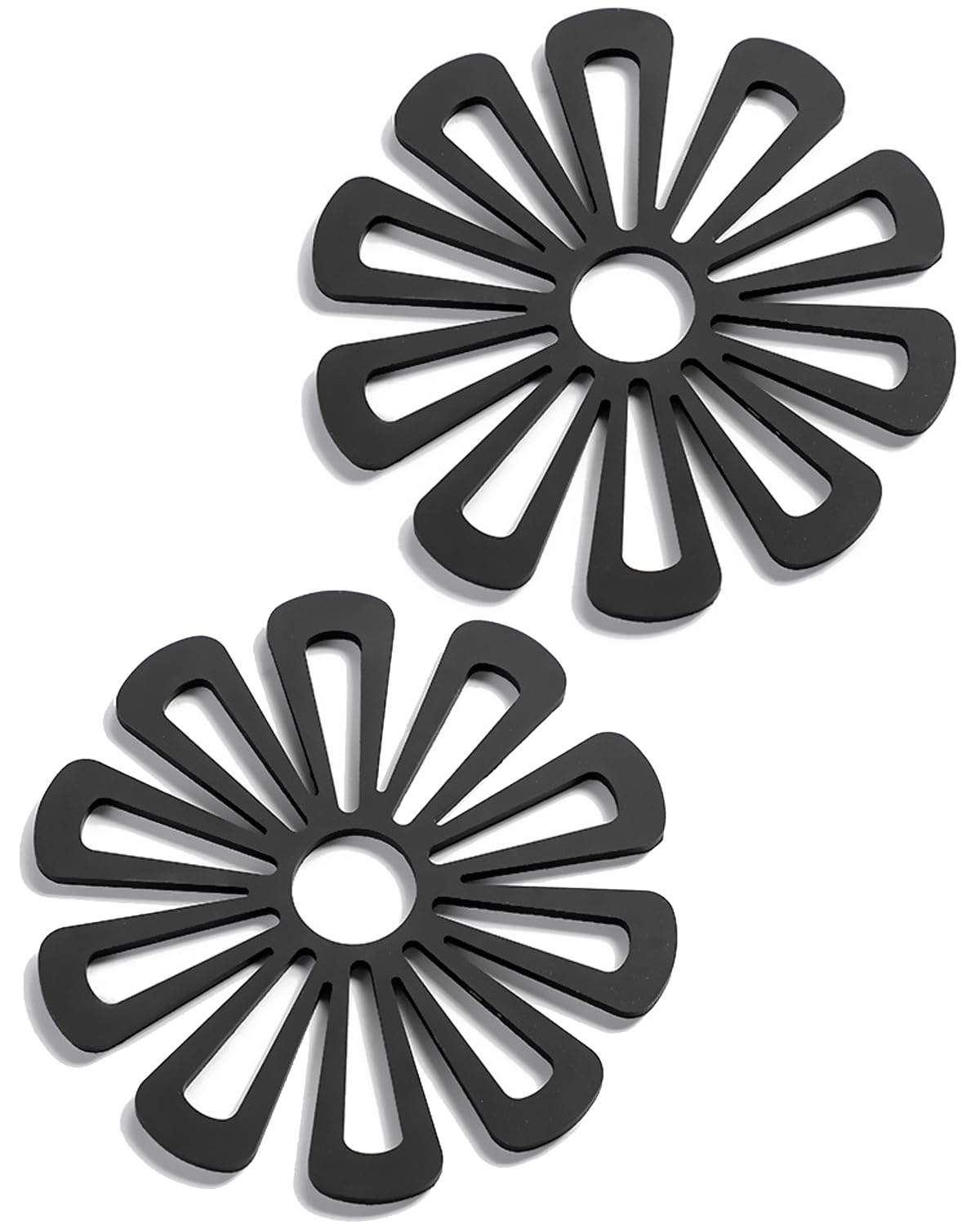 Silicone Trivets for Hot Pans,Heat Resistant Non Slip,Kitchen Worktop Tool(Black 2Pcs)