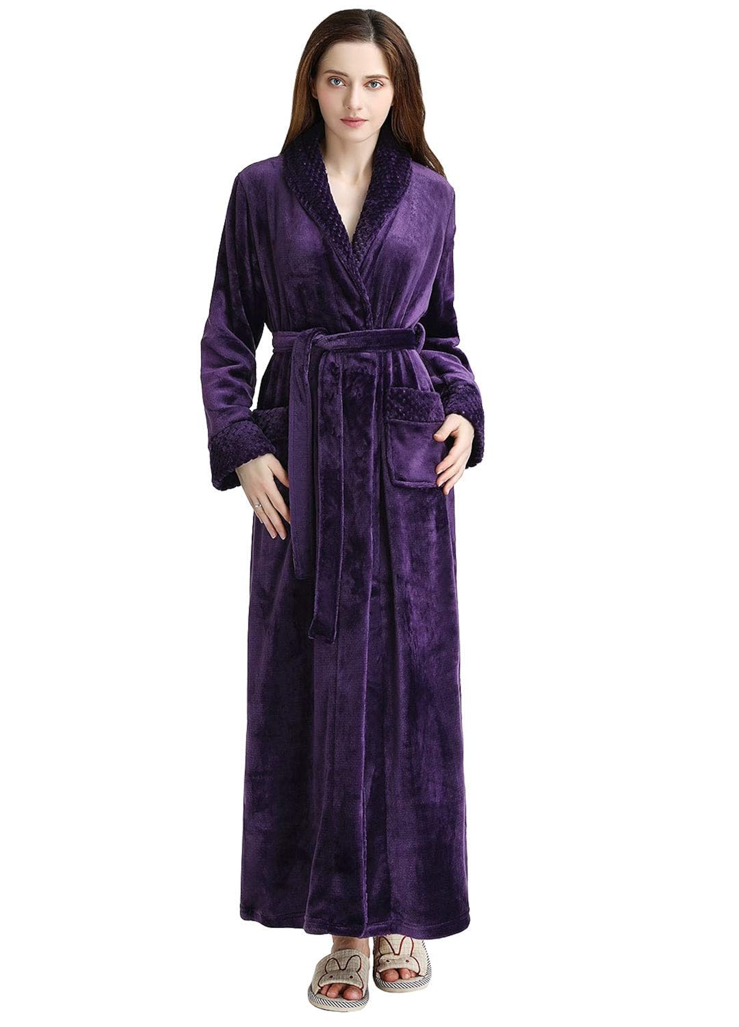 Womens Long Fleece Robes Luxurious Plush Bathrobe Full Length Pajamas Sleepwear