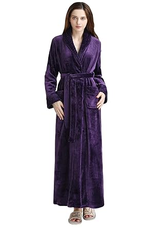 Womens Long Fleece Robes Luxurious Plush Bathrobe Full Length Pajamas Sleepwear