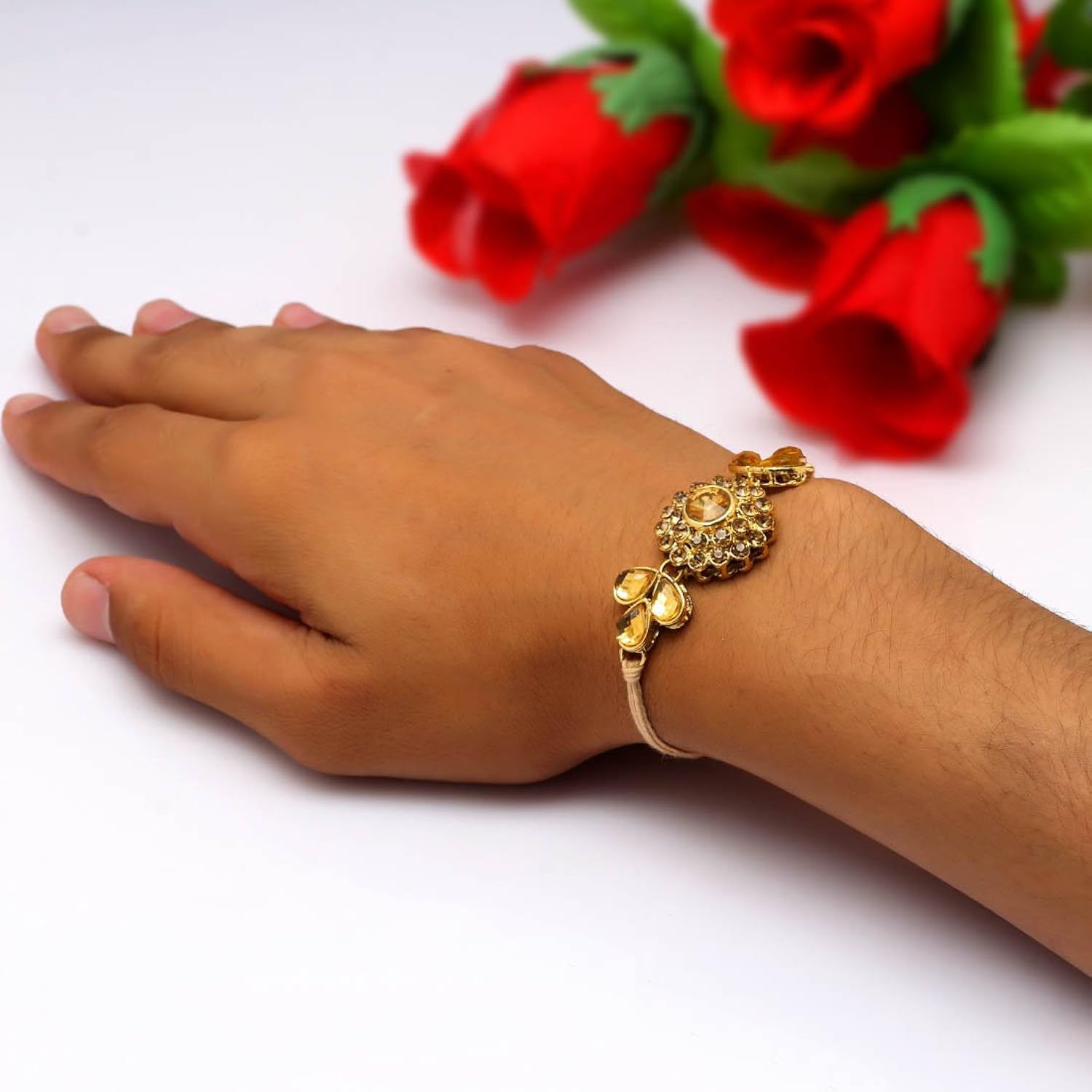 jaipur mart thread, kundan and alloy rakhi gift for men (multicolour, rkh43cmb)