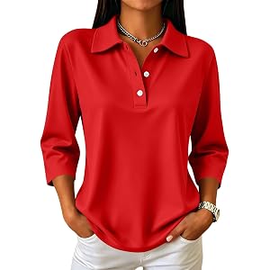slqdgmryz Polo Shirts for Women 3/4 Sleeve Quick Dry Work Tops with Collar | Three Quarter Sleeve, Side Slit, Wrinkle Resista