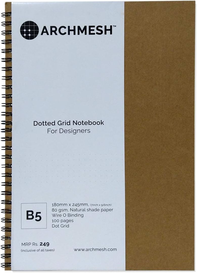 Archmesh - Dot Grid Notebook, Natural Shade Paper, Brown Cover, B5, 7x9.6inches
