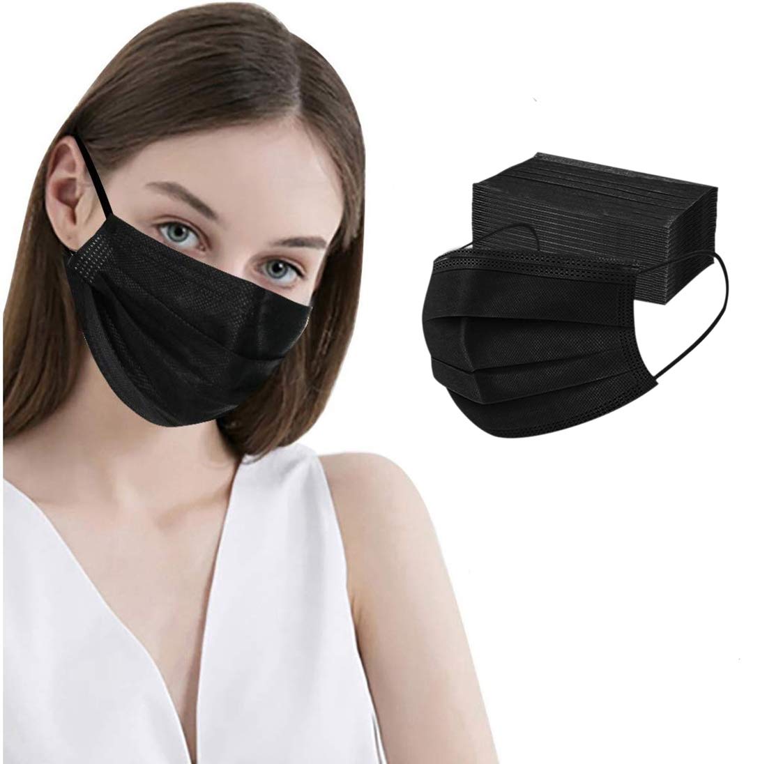 LEMENT 500pcs Disposable Black Mask,3-Ply Face Masks with Earloops Image