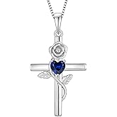 Vesitim Sterling Silver Crucifix Necklace Flower Faith Cross Necklace for Women Religious Birthstone Jewelry Gift