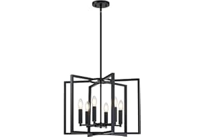 SEENMING HOUSE 6 Light Farmhouse Hanging Pendant Light Fixture Rustic Kitchen Island Chandelier Lighting with Black Finish Metal Frame for Entryway Dinning Room Bedroom E12