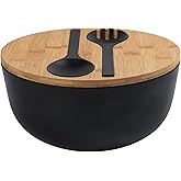 LOVYANXUE Bamboo Fiber Salad Bowl with Servers Set Large 9.8inches Nature Bamboo Mixing Bowl with Servers with Lid Spoon and Fork for Fruits,Salads and Vegetables