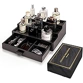 BRITEREE Cologne Organizer for Men, 3 Tier Wooden Cologne Stand with Drawer Storage and Hidden Compartment, Perfume Display Holder for Dresser, Great Gifts for Men and Women Valentine, Black