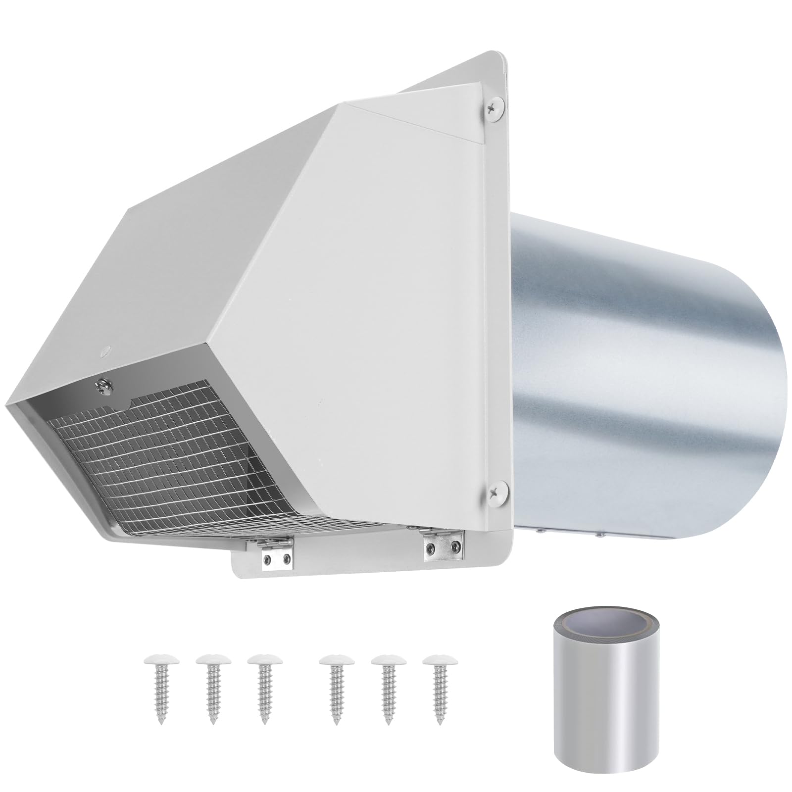 Photo 1 of 8 Inch Dryer Vent Cover Outside, White Wall Dryer Vent Cap, No-Pest Metal Vent Covers for House Exterior