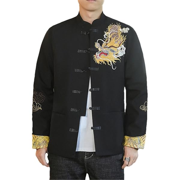 XJRJ Chinese Dragon Shirt Embroidered Tang Suit Kung Fu Tai Chi