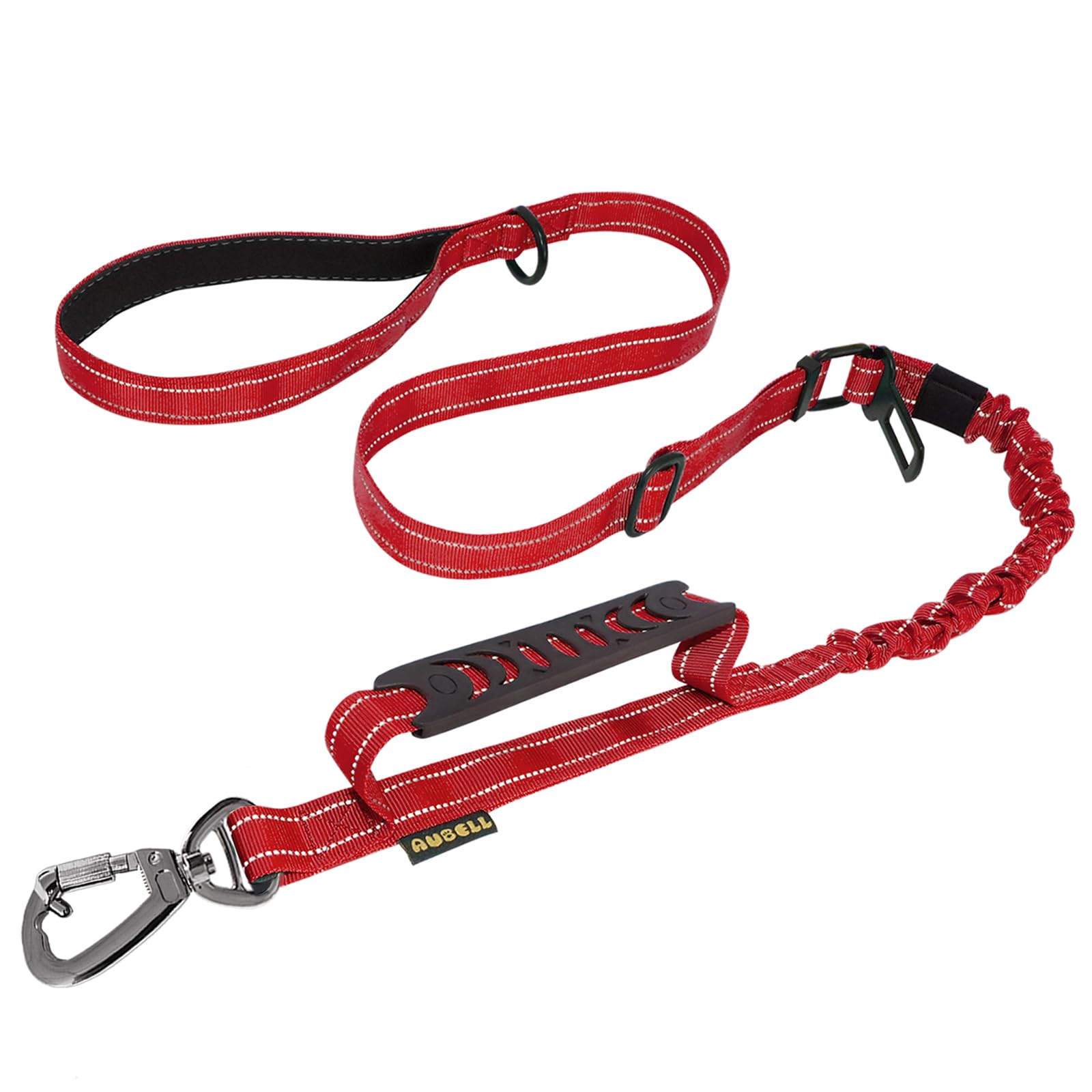 AUBELL Tactical Dog Lead Heavy Duty,4-6ft Reflective Strong No Pull Bungee Lead for Medium Large Dogs with Comfortable Padded Double Handle,Car Harness, 360 Degree Rotating Carabiner,Red — image 1