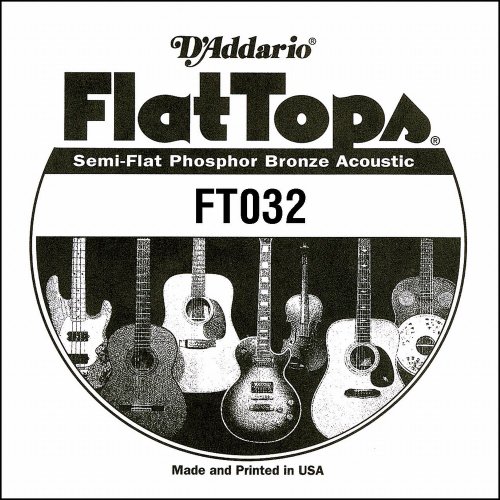 D'Addario FT032 Corde seule en bronze phosphoreux avec filet demi-plat pour guitare acoustique Calibre .032