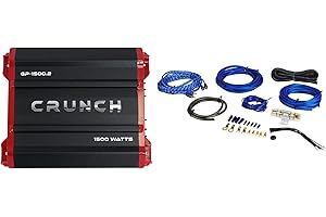 Crunch GP-1500.2 1500 Watt 2 Channel Car Audio Amplifier Stereo Amp Bridgeable Bundle with Rockville RWK82 8 Gauge 4 Chan Car Amp Wiring Installation Wire Kit (2) RCA's