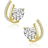 Hypoallergenic Heart Stud Earrings | 14K Gold Plated Cubic Zirconia Jewelry | Sparkle Lightweight Everyday Elegant Gift for Weddings, Sensitive Ears & Valentine’s Day