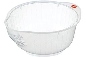 Inomata Plastic Japanese Rice Washing Bowl with Strainer, 2 quart