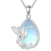 OUTANG Moonstone Hummingbird Necklace for Women 925 Sterling Silver Teardrop Moonstone Hummingbird Pendant Ladies Jewelry Gifts