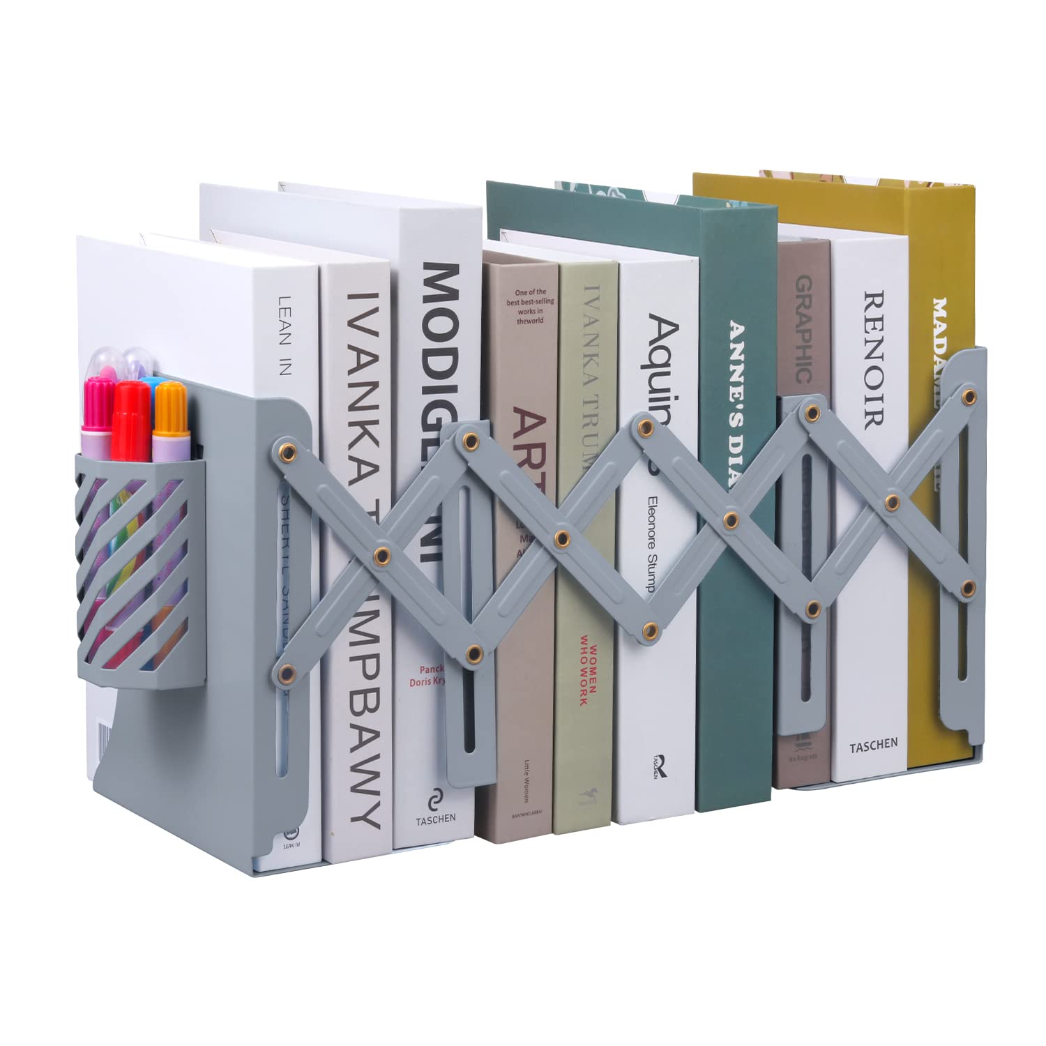 Expandable Metal Bookends, MSDADA Adjustable Book Ends Heavy Duty Book Holder Desktop Book Stand Non-Skid Desk Organizer for Kids Student Home Office School Bookshelf Book Storage(Grey)