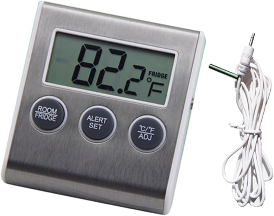 WETONG Refrigerator Thermometer Temperature Alarms Fridge Thermometer Freezer- Indoor Room High&Low Thermometer 2018 New (Metal，White)