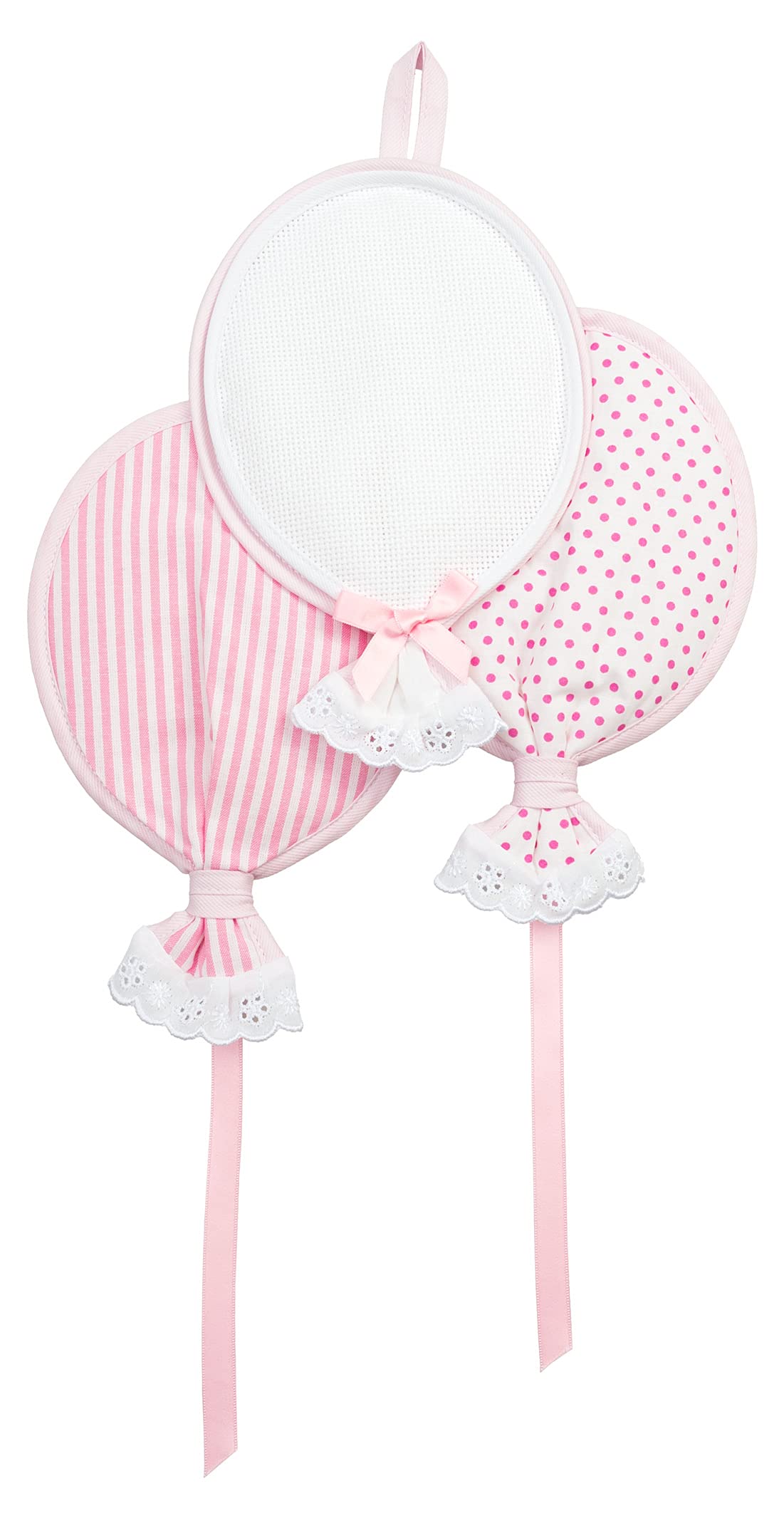 Filet - Birth Bow Balloons with Aida Cloth Insert to be Embroidered - Pink