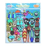 Tropical Gel Clings for Kids and Adults (21 Piece Set) - Surfboard, Pineapple, Hawaii, Polynesia, Hula, Flamingo, Palm Tree and More Removable Reusable Thick Vinyl Window and Wall Gel Clings