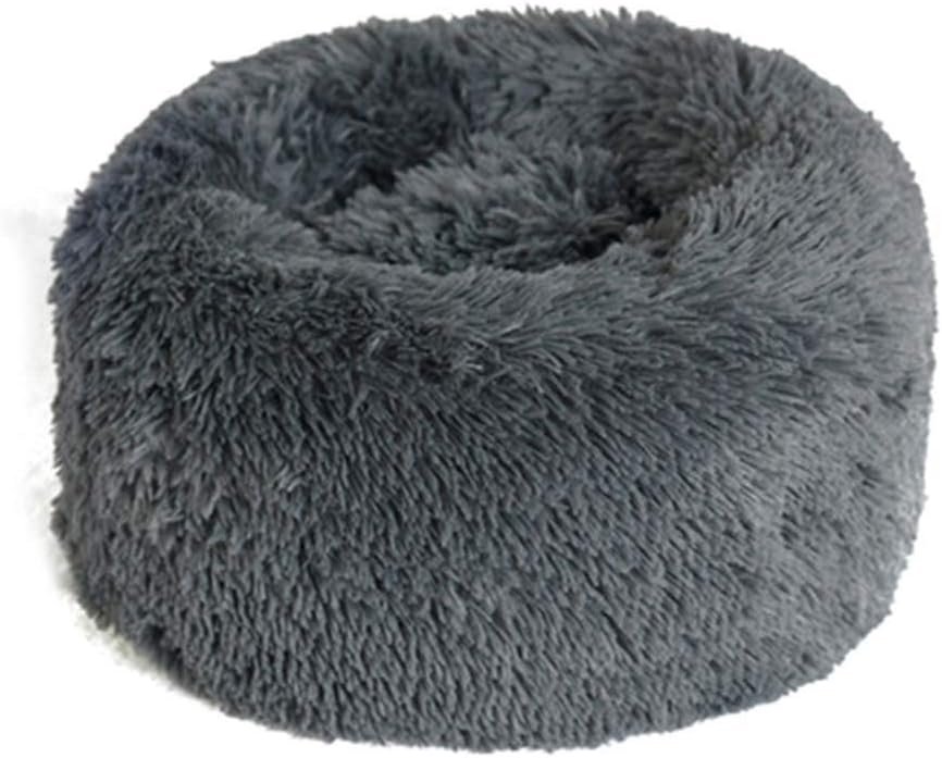 Maran Plush Round Dog Bed Donut Nesting Cave Bed Pet Cat Bed Soft Cushion Pet Sofa Comfortable and Warm Cuddler Dark Gray,XL:70 * 70 * 22CM