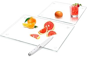 VSAR House Tempered Glass Cutting Boards for Kitchen, 2Pcs Glass Chopping Boards, 16"x12" & 12"x8" Clear Glass Cutting Board Set With NonSlip Feet, Scratch Resistant, Heat Resistant, Easy to Clean