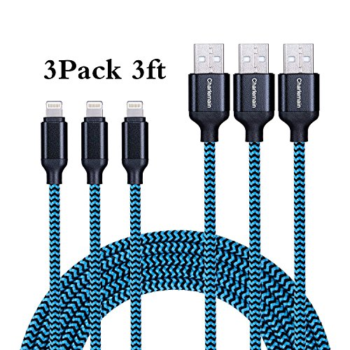 Charlemain Lightning Cable 3Pack 3ft iPhone Charger Nylon Braided Lightning to USB Charge and Data Sync Cable Cord Compatible with iPhone 7/7 Plus 6s/6s Plus/6/6 Plus/5s/5, iPad and More