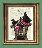 Countess Pettigrew Panther Steampunk Black Panther Cat illustration beautifully upcycled dictionary page book art print